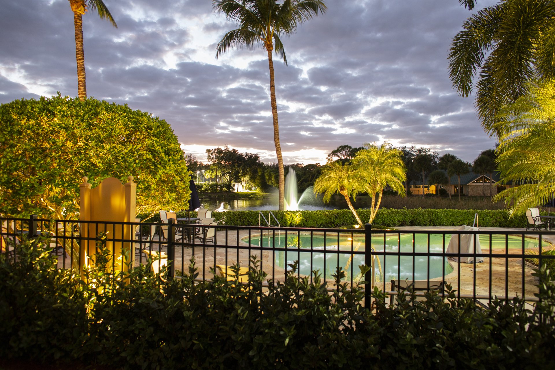 Pool fountain at night